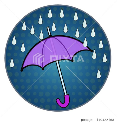 円形背景のついた雨と雨傘のイラスト 140322168