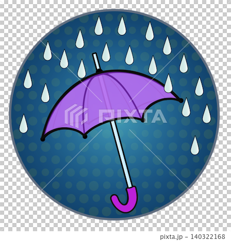 円形背景のついた雨と雨傘のイラスト 140322168