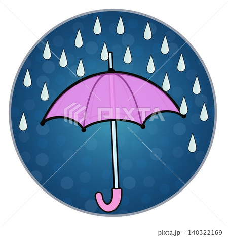 円形背景のついた雨と雨傘のイラスト 円形背景のついた雨と雨傘のイラスト 140322169