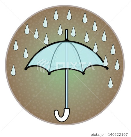 円形背景のついた雨と雨傘のイラスト 円形背景のついた雨と雨傘のイラスト 140322197