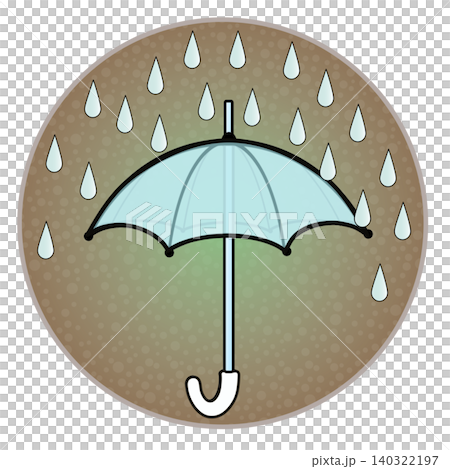 円形背景のついた雨と雨傘のイラスト 円形背景のついた雨と雨傘のイラスト 140322197