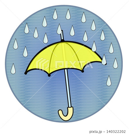 円形背景のついた雨と雨傘のイラスト 140322202