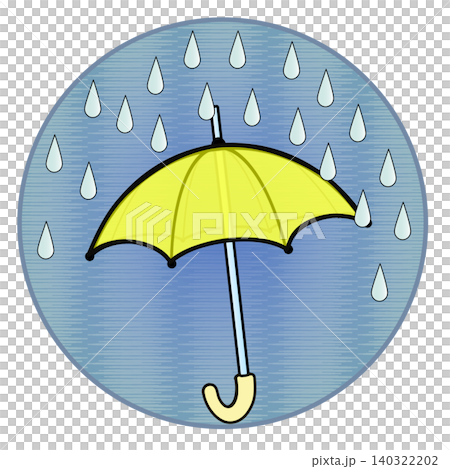 円形背景のついた雨と雨傘のイラスト 140322202
