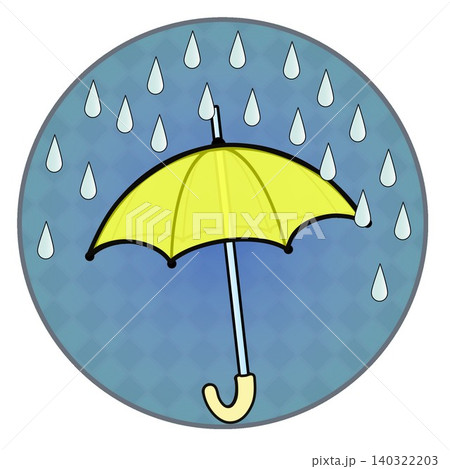 円形背景のついた雨と雨傘のイラスト 140322203