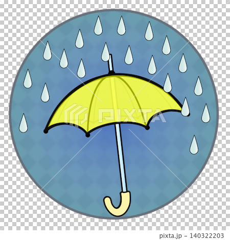 円形背景のついた雨と雨傘のイラスト 140322203