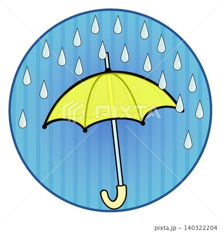 円形背景のついた雨と雨傘のイラスト 円形背景のついた雨と雨傘のイラスト 140322204