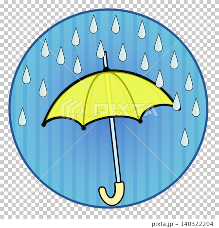 円形背景のついた雨と雨傘のイラスト 円形背景のついた雨と雨傘のイラスト 140322204