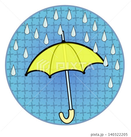 円形背景のついた雨と雨傘のイラスト 円形背景のついた雨と雨傘のイラスト 140322205