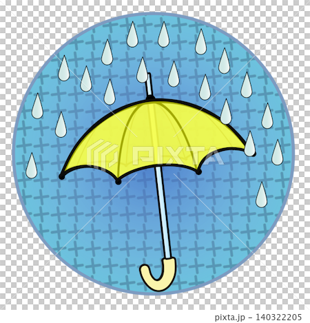 円形背景のついた雨と雨傘のイラスト 円形背景のついた雨と雨傘のイラスト 140322205