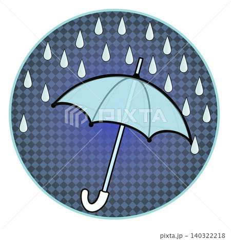 円形背景のついた雨と雨傘のイラスト 円形背景のついた雨と雨傘のイラスト 140322218