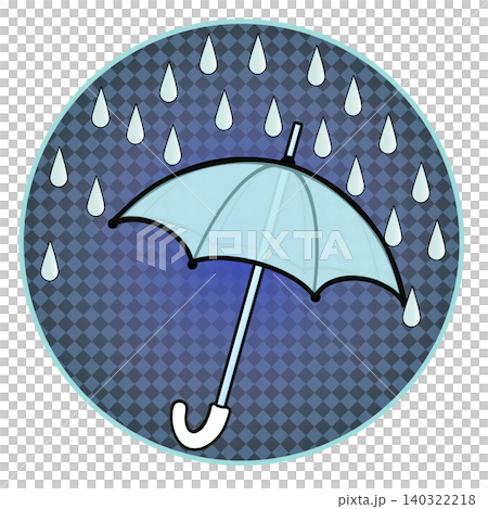 円形背景のついた雨と雨傘のイラスト 円形背景のついた雨と雨傘のイラスト 140322218