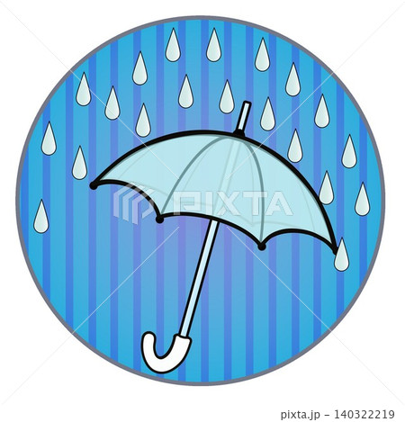 円形背景のついた雨と雨傘のイラスト 円形背景のついた雨と雨傘のイラスト 140322219