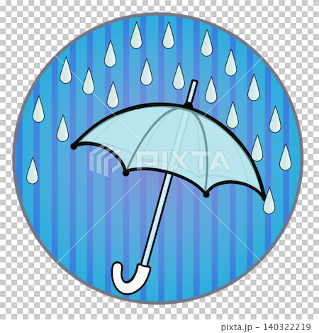 円形背景のついた雨と雨傘のイラスト 円形背景のついた雨と雨傘のイラスト 140322219