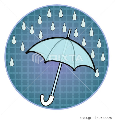 円形背景のついた雨と雨傘のイラスト 円形背景のついた雨と雨傘のイラスト 140322220