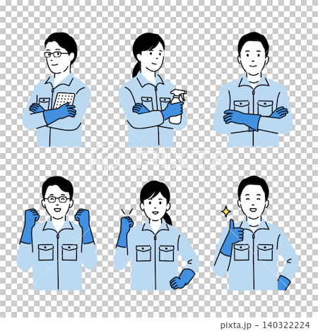 A set of illustrations of cleaning service staff, including icons of cleaning service personnel in work clothes and rubber gloves. A set of illustrations of cleaning service staff, including icons of cleaning service personnel in work clothes and rubber gloves. 140322224