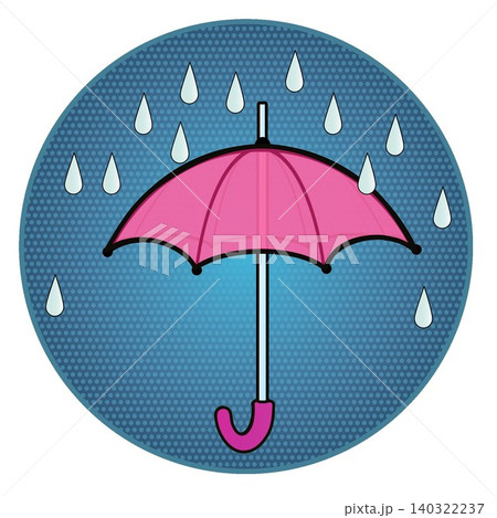 円形背景のついた雨と雨傘のイラスト 140322237