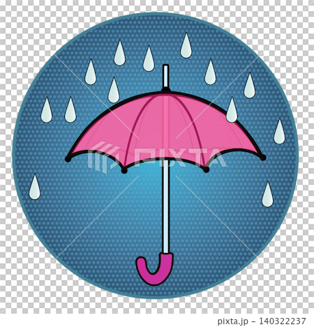 円形背景のついた雨と雨傘のイラスト 140322237