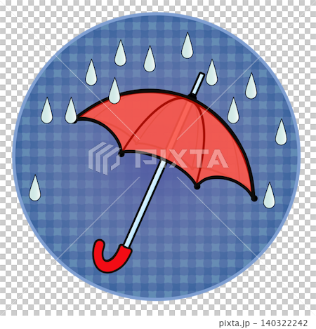 円形背景のついた雨と雨傘のイラスト 140322242