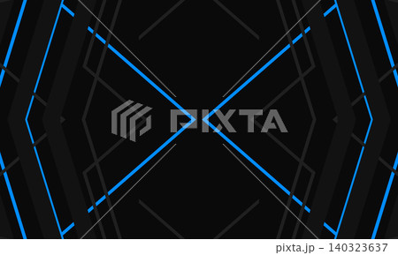 Vector black abstract background with blue and grey geometric shapes and lines. 140323637