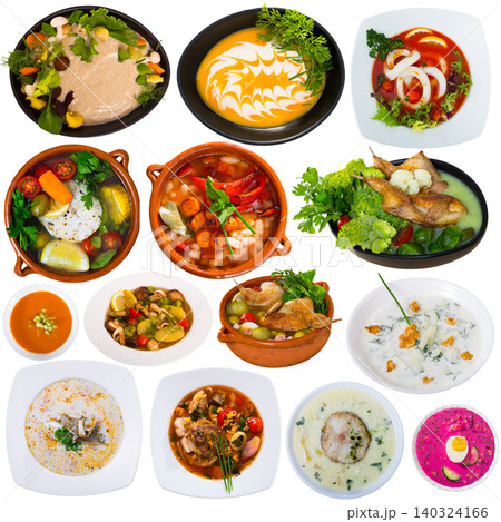 Collage of soups isolated on white Collage of soups isolated on white 140324166