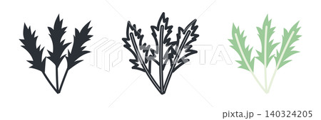 水菜のイラストセット 白黒線画カラーの葉野菜素材 水菜のイラストセット 白黒線画カラーの葉野菜素材 140324205