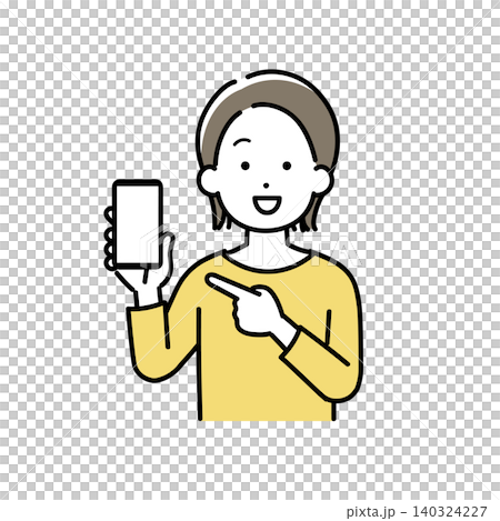 一幅年輕女子指著智慧型手機螢幕的插畫。 一幅年輕女子指著智慧型手機螢幕的插畫。 140324227