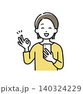 スマホを持ってOKサインをする若い女性のイラスト 140324229