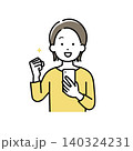 スマホを持ってガッツポーズをする若い女性のイラスト 140324231