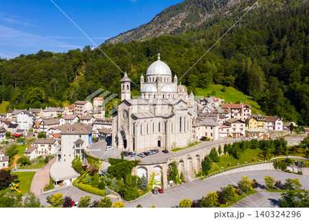 Summer view from drone of alpine township of Re, Piedmont, Italy 140324296