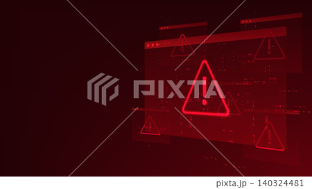 Technology background digital interface windows with glowing red warning signs, representing critical system alerts, immediate security threat detection, network vulnerabilities, cyber attack Technology background digital interface windows with glowing red warning signs, representing critical system alerts, immediate security threat detection, network vulnerabilities, cyber attack 140324481