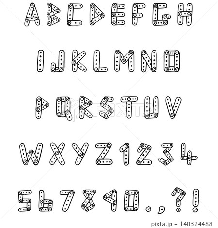 Handwritten construction sketch typography font lettering ABC cartoon vector text 140324488
