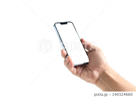 Hand Holding Smartphone with Blank Screen Mockup Isolated on White Background Hand Holding Smartphone with Blank Screen Mockup Isolated on White Background 140324660