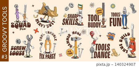 Y2K groovy funky repair and DIY tools stickers 140324907