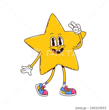 Groovy star cartoon y2k character smiles happily Groovy star cartoon y2k character smiles happily 140324933