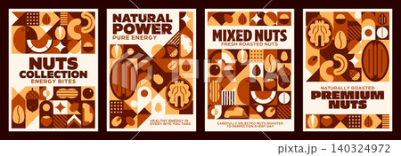 Organic nuts and beans posters with brown pattern Organic nuts and beans posters with brown pattern 140324972