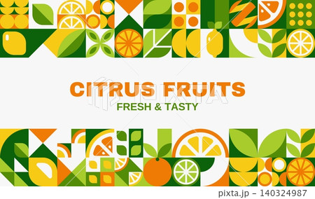 Tropical citrus fruits banner geometric pattern Tropical citrus fruits banner geometric pattern 140324987