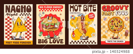 Y2K groovy takeaway fast food characters, posters Y2K groovy takeaway fast food characters, posters 140324988