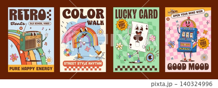 Y2K groovy retro posters, funky hippie characters Y2K groovy retro posters, funky hippie characters 140324996