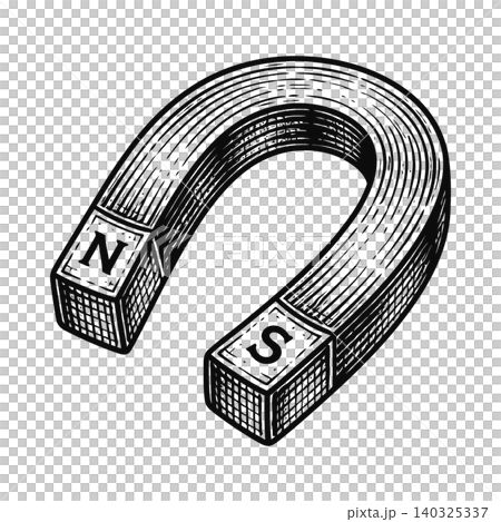 Horseshoe magnet in black and white line art style for educational materials and science Horseshoe magnet in black and white line art style for educational materials and science 140325337