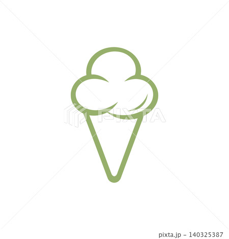 Ice cream cone line art icon in minimalist green vector style for food branding Ice cream cone line art icon in minimalist green vector style for food branding 140325387