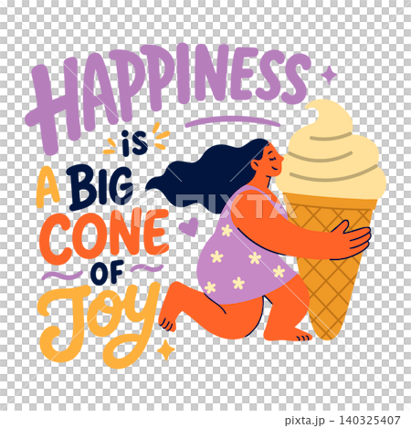 Woman enjoying ice cream cone in playful vector illustration for greeting cards and posters 140325407