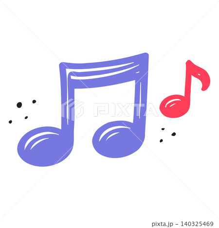 Music note doodle illustration with decorative dots and smaller note 140325469