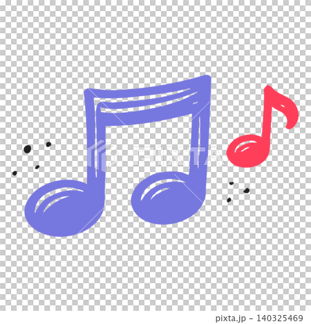 Music note doodle illustration with decorative dots and smaller note Music note doodle illustration with decorative dots and smaller note 140325469
