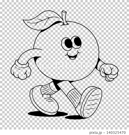 Smiling plum mascot in running pose line art illustration for food branding Smiling plum mascot in running pose line art illustration for food branding 140325470