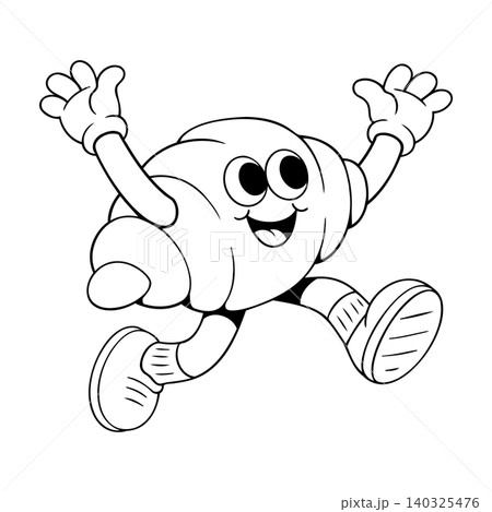 Smiling Pac-Man mascot in bold line art style for sticker and greeting card 140325476