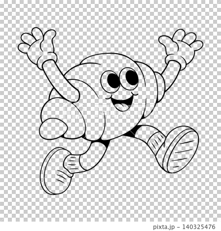 Smiling Pac-Man mascot in bold line art style for sticker and greeting card 140325476