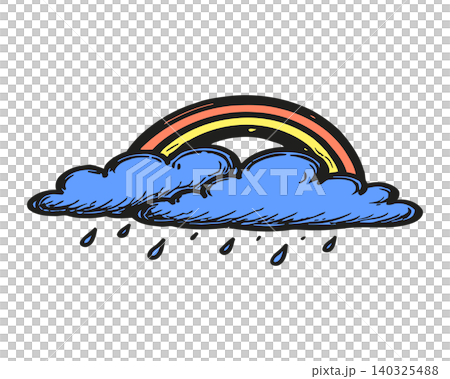 Rainbow and rain cloud doodle illustration for weather design 140325488