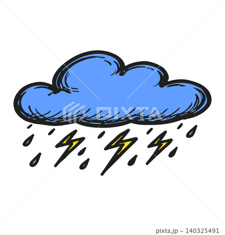 Rainy weather cartoon illustration with lightning bolts Rainy weather cartoon illustration with lightning bolts 140325491