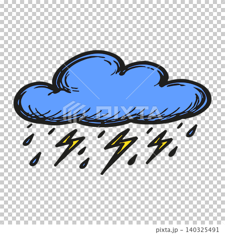 Rainy weather cartoon illustration with lightning bolts Rainy weather cartoon illustration with lightning bolts 140325491