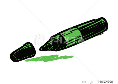 Green marker illustration in bold line art style for art supplies and stationery 140325501